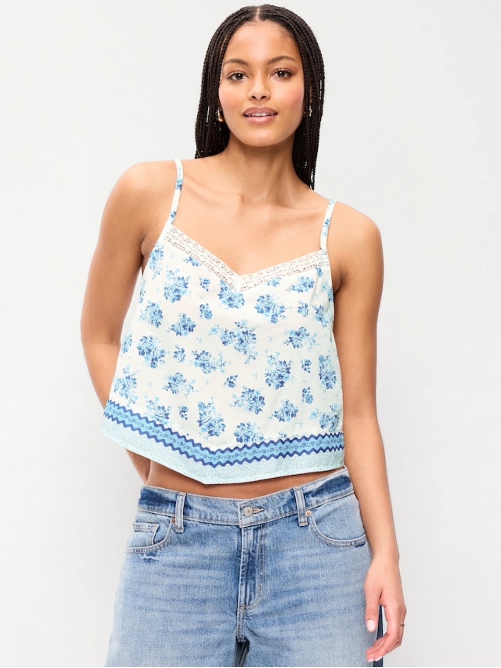 Lace-Trim Scarf Tank Top